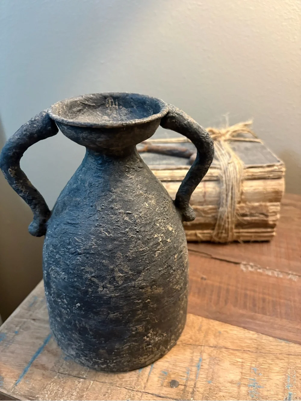 Hand Crafted Black Textured Two-Handled Vase